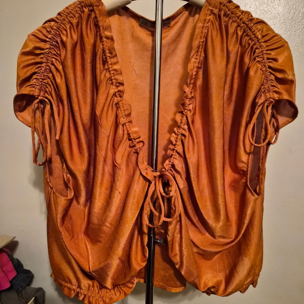 Zara Blouse W Size M Orange drawstring, cropped, boho‎ chic, Y2K inspired